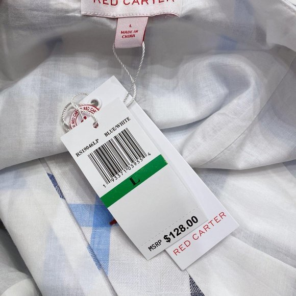 Red Carter Blue Plaid Linen Button Front Crop Top - Picture 7 of 8